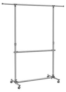 Регулируема стойка за дрехи с колела, Songmics, 2 релси, 101-163 x 49 x 113-198 см, LLR401, Сив