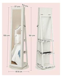 Шкаф за бижута със заключване, Songmics, Огледало, JBC62W, 38 x 161 x 38 см