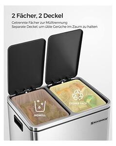 Кош за рециклиране, Songmics, 2 x 15L, вътрешни дръжки, Сребристо / Черно, LTB30H