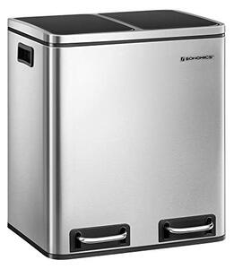 Кош за рециклиране, Songmics, 2 x 15L, вътрешни дръжки, Сребристо / Черно, LTB30H