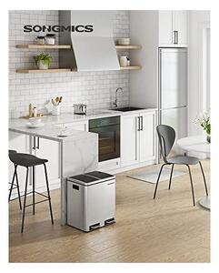 Кош за рециклиране, Songmics, 2 x 15L, вътрешни дръжки, Сребристо / Черно, LTB30H