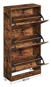 Шкаф за обувки Vasagle, кафяв рустик, 60 x 24 x 120 см, 3 врати