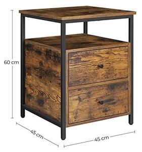 Нощно шкафче Vasagle с 2 чекмеджета, кафяво рустикално, LET067B01, 45 x 45 x 60 см