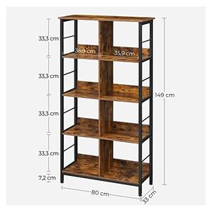 Библиотека Vasagle с 4 рафта в цвят Махагон Рустик, LLS105B01, 80 x 33 x 149 см