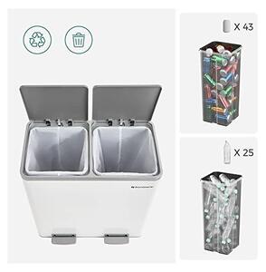 Двоен кош за рециклиране, Songmics, 2 x 30L, Бял, LTB60WT, 59 x 32 x 65 см