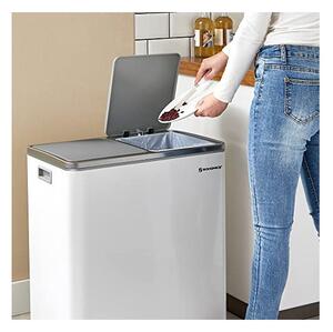 Двоен кош за рециклиране, Songmics, 2 x 30L, Бял, LTB60WT, 59 x 32 x 65 см