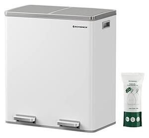 Двоен кош за рециклиране, Songmics, 2 x 30L, Бял, LTB60WT, 59 x 32 x 65 см