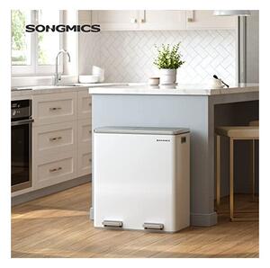 Двоен кош за рециклиране, Songmics, 2 x 30L, Бял, LTB60WT, 59 x 32 x 65 см