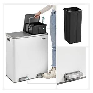 Двоен кош за рециклиране, Songmics, 2 x 30L, Бял, LTB60WT, 59 x 32 x 65 см