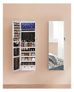 Шкаф за бижута с огледало, Songmics, JJC99WT, бял, 9,3 x 37 x 107 см