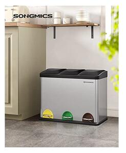 Кош за рециклиране, Songmics, 3 x 15 L, Сребрист, LTB45L