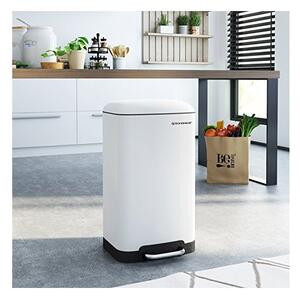 Кош за рециклиране, Songmics, 30L, LTB01W, С меко затваряне, Бял