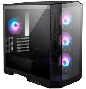 MSI MAG PANO M100R PZ, Micro - ATX Tower, M-ATX(Back-connect supported) / ITX, 1x USB 3.2 Gen 1 Type-A, 1xUSB 3.2 Gen2x2 Type- C, 1x Audio/1x Mic, LED Switch Loop Button, Power Button, 4x 120mm ARGB Fans, 270-degree panoramic tempered glass