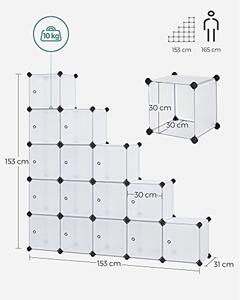 Комплект от 15 модулни кутии за съхранение, Songmics, бял, 123x31x123 см