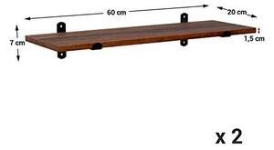 Комплект 2 стенни етажерки, Songmics, Кафяво-черно, 60x20x15 см