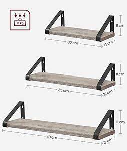 Комплект 3 етажерки - стенни рафтове, Vasagle, Черно-Ивори, 40x12x10 см