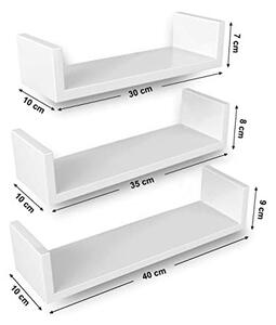 Комплект 3 етажерки, Songmics, Бял, 40x10x9 см