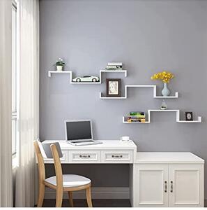 Комплект 3 етажерки, Songmics, Бял, 40x10x9 см