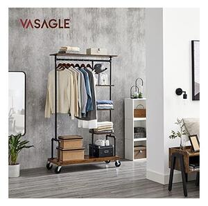 Стойка за дрехи с колелца, Vasagle, 5 нива, HSR66BXV1, Кафяво рустик