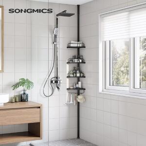 Ъглова етажерка без монтаж на стена, Songmics, Черен, 35x25x(85-305) см