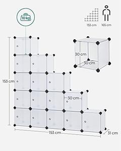 Комплект от 15 модулни кутии за съхранение, Songmics, бял, 123x31x123 см