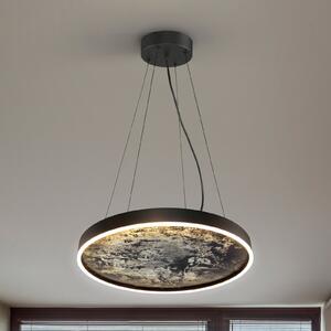 Schuller Valencia LED висящо осветително тяло Stone, Ø 60 cm, CCT, черно, метал, акрил, Черен, Дневна/трапезария, Метал, Модерен