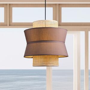 Viokef Висяща лампа Rika Double, Ø 35 cm, сива/естествен цвят, плат, Затъмняване, Сив, Дневна/трапезария, Плат / текстил