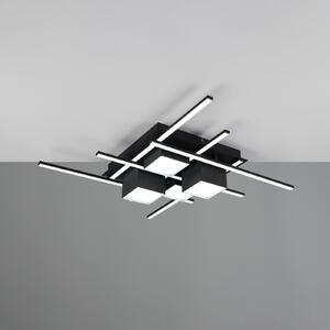 Trio Lighting LED таванска лампа Roger, черна матова, метал, CCT, дистанционно управление., Затъмняване, Черен, Дневна/трапезария, Метал, Модерен