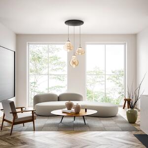 Fabas Luce LED висяща лампа Deva, 3-крилна, Ø 50 cm, кехлибар, CCT, с димер, Затъмняване, Бежов, Дневна/трапезария, Стъкло, Модерен