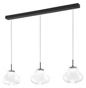 Fabas Luce LED висяща лампа Deva, 3-крила, 115 cm, прозрачна, CCT, с димер, Затъмняване, Прозрачен, Дневна/трапезария, Стъкло, Модерен