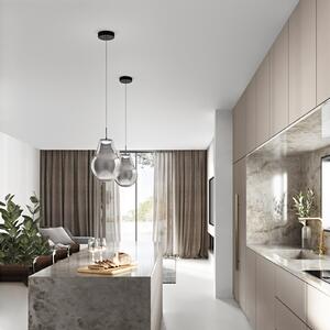 Fabas Luce LED висяща лампа Noa, сива, стъкло, Ø 25 cm, CCT, с димер, Затъмняване, Сив, Дневна/трапезария, Стъкло, Модерен