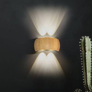 FISCHER & HONSEL LED стенна лампа Shine-Wood, ширина 20 cm, дъб/черно, 4-крилна., Дърво, Дневна/трапезария, Дървесина