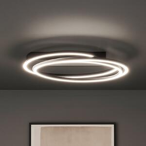 FISCHER & HONSEL LED таванна лампа Kiku, Ø 56 cm, пясъчно черна, метал, CCT, Затъмняване, Черен, Дневна/трапезария, Метал, Модерен