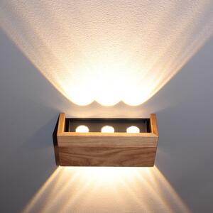 FISCHER & HONSEL LED стенна лампа Shine-Wood, ширина 21 cm, дъб/черно, дърво, Дърво, Дневна/трапезария, Дървесина