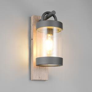 Trio Lighting Външна стена лампа Sambesi, дървесен вид, сензор за затъмняване, алуминий, Дърво, Алуминий, Модерен, Фенер