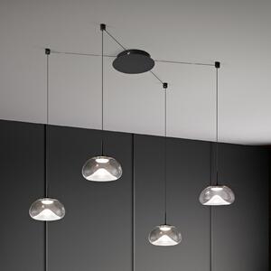 Fabas Luce LED висяща лампа Brena, 4-крил, прозрачна, стъкло, CCT, димируема, Затъмняване, Прозрачен, Дневна/трапезария, Стъкло, Модерен