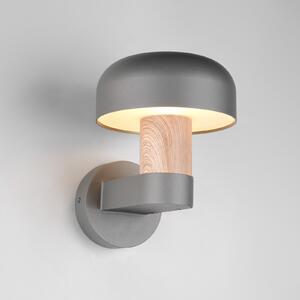Trio Lighting Външна лампа за стена Fraser, сива/дерево, алуминий, IP54, E27, Затъмняване, Дърво, Алуминий