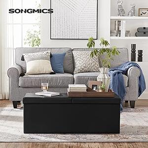 Пейка с кутия за съхранение за антре, Songmics, Черен, 110x38x38 см