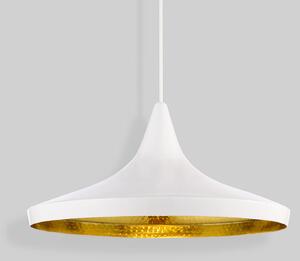 Tom Dixon LED висяща лампа Beat Wide, бяла, Ø 36 cm, месинг, Затъмняване, Бял, Дневна/трапезария, Месинг, Дизайн