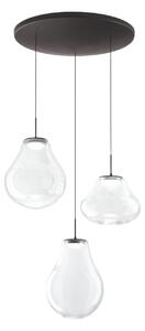 Fabas Luce LED висяща лампа Deva, 3-крилна, Ø 50 cm, прозрачна, CCT, с димер, Затъмняване, Прозрачен, Дневна/трапезария, Стъкло, Модерен