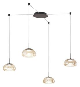 Fabas Luce LED висяща лампа Brena, 4-крил, коняк, стъкло, CCT, димируема, Затъмняване, Кафяв / ръждив, Дневна/трапезария, Стъкло, Модерен