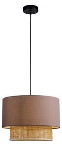 Viokef Висяща лампа Rika, Ø 34 cm, сива/естествен цвят, плат/ротан, Затъмняване, Сив, Дневна/трапезария, Плат / текстил