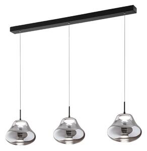 Fabas Luce LED висяща лампа Deva, 3-крилна, 115 cm, сива, CCT, димируема, Затъмняване, Сив, Дневна/трапезария, Стъкло, Модерен