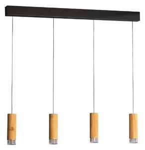 FISCHER & HONSEL LED висяща лампа Shine-Wood, 100 cm, дъб/черно, 4-светодиодна., Затъмняване, Дърво, Дневна/трапезария, Дървесина