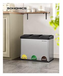 Кошче за рециклиране, Songmics, 3 x 15 L, сребрист, LTB45L