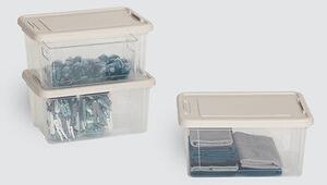 Комплект от 3 кутии за съхранение 5five Tide'n Box, PP, Прозрачни, 16 л