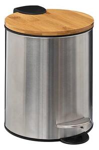 Кош за отпадъци 5five, Метал и бамбук, 3L, Сребрист