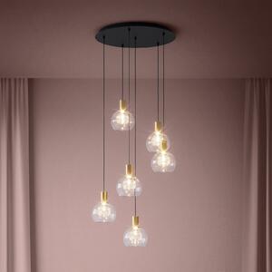 Stars of Light LED висяща лампа Terque, месинг, Ø 54 см, 6-лампова, Затъмняване, Злато / месинг, Дневна/трапезария, Стъкло, Модерен
