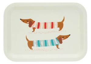 Кремав дървен детски поднос 20x28 cm Sausage dog – Rex London