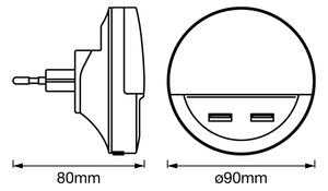 Ledvance - LED Нощна лампа за контакт със сензор LUNETTA 2xUSB LED/13W/230V
